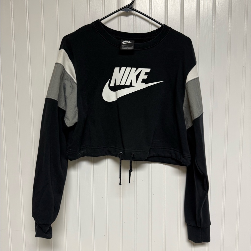 Nike Black and Gray Cropped Sweatshirt